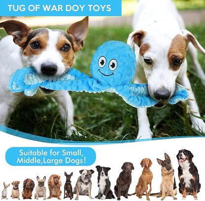 Letsmeet Squeaky Dog Toys Octopus Stuffed Crinkle Toy, Puppy Chew Toys for Teething, Durable Tug of War Interactive Plush Dog Toys for Puppies Small, Medium, and Large Dogs