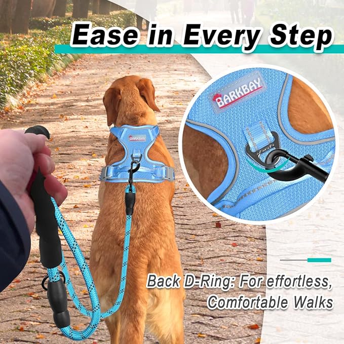 BARKBAY Dog Harness No Pull Mesh for Medium Dogs - Adjustable, Reflective, Comfortable, No Choke, Heavy-Duty - Perfect for Outdoor Training, Walking, and Hiking - Strong & Durable - M & Blue Mesh