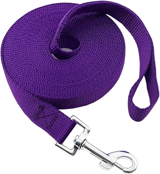 Nylon Training Dog Leash for Small Medium Large Dogs, 15ft 20ft 30ft 50ft Long Leash Dog/Puppy Lead for Obedience Recall Training, Camping (1" x 30ft, Purple)