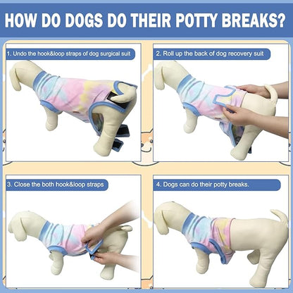 Dog Surgery Recovery Suit for Male Female, Spay Neuter Cone Alternative Surgical Onesie, Tie-dye Light Blue, M