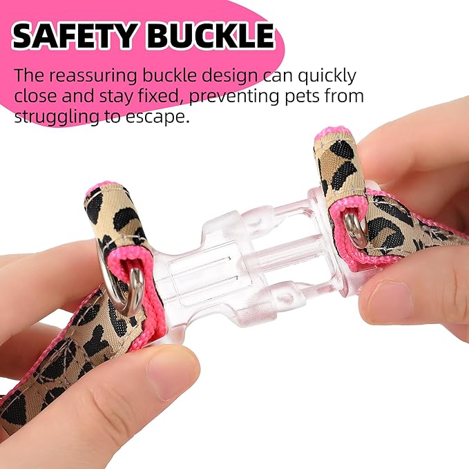 Mile High Life Leopard Dog Harness Collar Leash Set, Adjustable No Pull Dog Halter Harness for Small Breed Dogs, Easy Control for Training Walking (Pink, S Chest 11"-18", Neck 10"-14")
