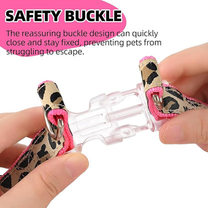 Mile High Life Leopard Dog Harness Collar Leash Set, Adjustable No Pull Dog Halter Harness for Small Breed Dogs, Easy Control for Training Walking (Pink, S Chest 11"-18", Neck 10"-14")