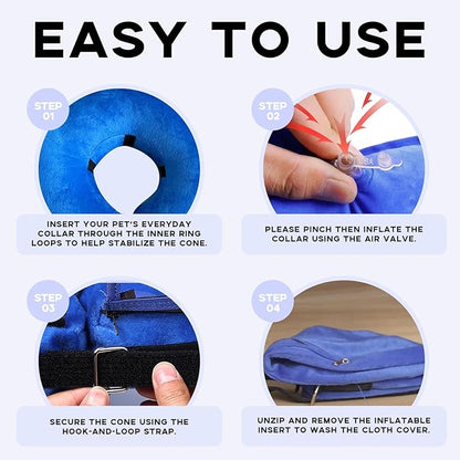 Inflatable Surgery Collar for Dogs-Enhanced Anti-Licking Protective Cone with Adjustable Strap (Blue, L)