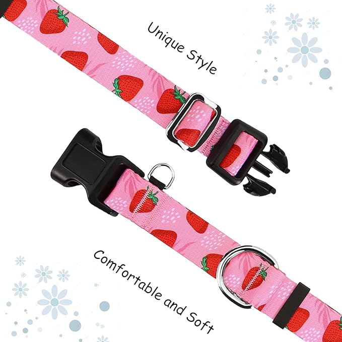 Martingale Collar for Dogs with Pink Strawberry Pattern No Pull Training Nylon Limited Slip Collars for Medium Dogs