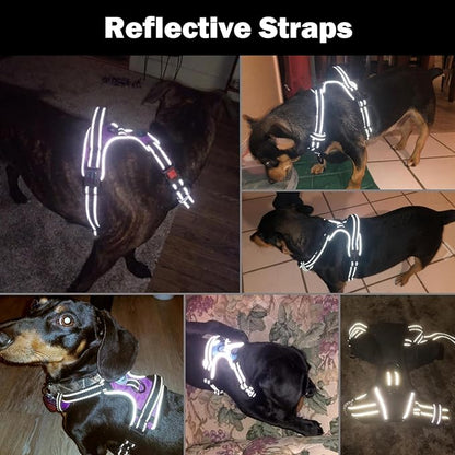 PHOEPET Reflective Dog Harness Large Breed Adjustable No Pull Vest with with Handle 2 Metal Rings 3 Buckles [Easy to Put on & Take Off](L, Black)