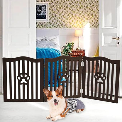 Pet Gate, Wooden Free Standing Dog Gate for Small Dogs and Cats. Great Folding Fence for Doorways, Halls, Stairs. Espresso