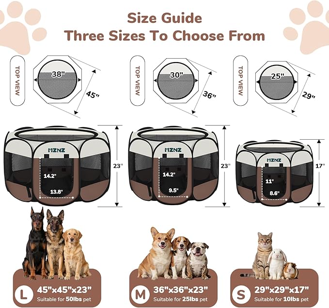 Dog Playpen, Portable Puppy Pet Crate Indoors for Small/Medium/Large Dogs Cats Rabbits, Foldable Dog Cage Enclosure for Outdoor, Pop Up Dogs Tent Kennel with Carrying Case, Brown