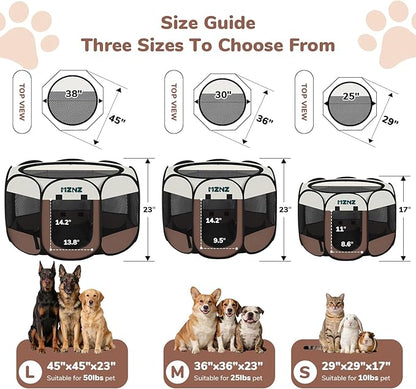 Dog Cat Playpen, Portable Puppy Pet Crate Indoor for Small Dogs Cats Rabbits, Foldable Dog Cage Enclosure for Outdoor, Pop Up Dogs Tent Kennel with Carrying Case, Brown