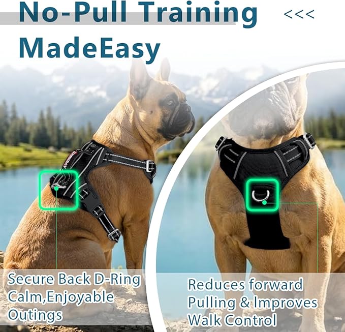 BARKBAY Dog Harness No Pull Oxford with ID Tag Pocket - Heavy Duty, Reflective, Easy Control for Large Dogs(Black Oxford,XL)