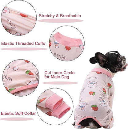 Dog Recovery Suit for Surgery Small Medium Dogs Onesie, Cute Soft Dog Pajamas Bodysuit Cone Alternative Prevent Licking Dog Recovery Suit Female Male (Medium, Bunny Strawberry)