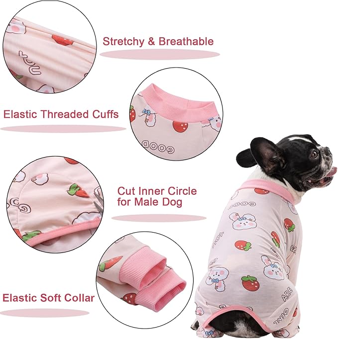 Dog Recovery Suit for Surgery Small Medium Dogs Onesie, Cute Soft Dog Pajamas Bodysuit Cone Alternative Prevent Licking Recovery Suit Female Male (XX-Large, Bunny Strawberry)