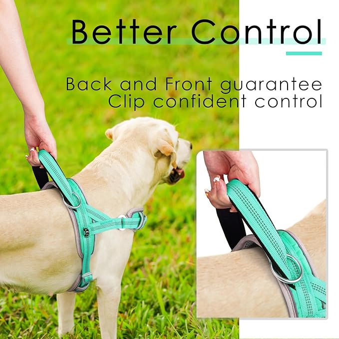 ADVENTUREMORE No Pull Large Dog Harness, Sport Dog Halter Harness Reflective Breathable Dog Vest Escape Proof Dog Harness with Easy Control Front Clip Handle for Training Walking XL Teal