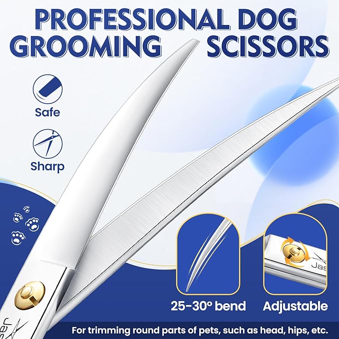 JASON Curved Dog Grooming Scissors for Dog Grooming Professional Downward Curved Pet Face Trimming Shears with Symmetric Handle Sharp Comfortable Christmas Gift 7"
