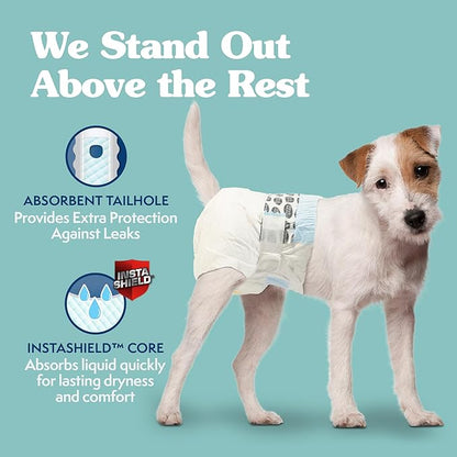 Simple Solution Disposable Female Dog Diapers, Absorbent Leak Proof Protection for Incontinence, Puppy Training, Heat Cycle, Travel, and Housebreaking, Small Dogs, 15–19 Inch Waist, 12 Count