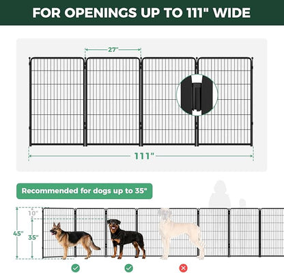 FXW Dog Gate Extra Wide Designed for Indoor Use, Adjustable Width Up to 111-inch Wide (45" H 4 Wire Panels for Large Dogs), Black