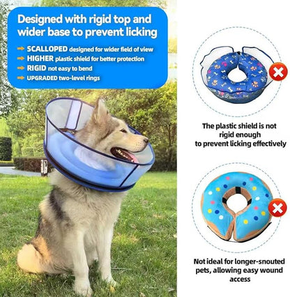 Upgraded Inflatable Dog Cone Collar for Dogs After Surgery,Adjustable Soft Elizabethan Collar for Medium Large Dogs,Comfortable Dual-Ring Dog Cone with Detachable Transparent Anti-Licking Shield（L）