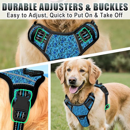 BARKBAY No Pull Dog Harness Large Reflective Dog Harness with Front Clip and Easy Control Handle for Walking Training Running with ID tag Pocket(Blue/Black,XL)