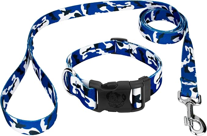 Country Brook Petz - Royal Blue and White Camo Everyday Dog Collar and Leash Limited Edition - Sports and Athletics Collection Featuring Spirited Designs (1 Inch, Extra Large)