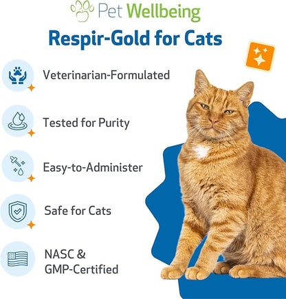 Pet Wellbeing Respir-Gold for Cats - Supports Healthy Breathing, Open Airways, Respiratory Support, Black Cumin, Horehound, Grindelia - Veterinarian-Formulated 4 fl oz (118 ml)