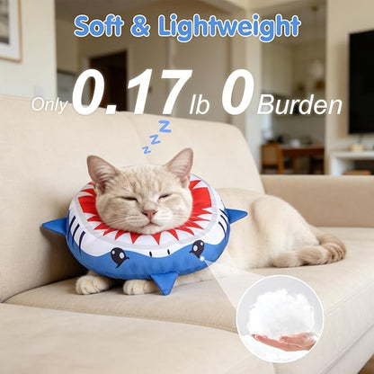 BEAUTYZOO Cat Cone Collars Soft, Cat Recovery E Collars After Surgery to Stop Licking, Adjustable Elizabeth Circle Collar Cute Pet Donut Pillow for Cats Kitten Small Dogs, Cute Shark S
