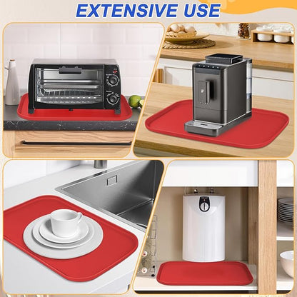 SMILOOL Silicone Pet Feeding Mat with Raised Edge for Food and Water, Dog Bowl Mats, Cat Bowls Placemat with High Lip for Floor Waterproof, Rubber Tray for Cats and Dogs 24 x 16 x0.8 Red