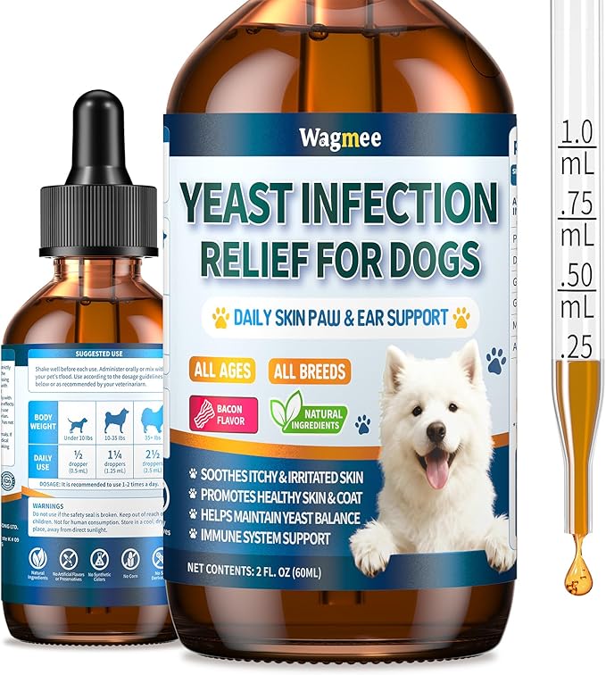 Natural Yeast Relief for Dogs, Supports Itch & Allergy Relief, Eases Ear Paw Discomfort for Dog, Supports Immune System Yeast Inflammation – 60ml Bacon Flavor