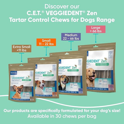 Virbac C.E.T.® VEGGIEDENT® Zen Tartar Control Chews for Dogs - Multifunctional to Support Mental Well-Being, VOHC Approved - Small 11-22lbs