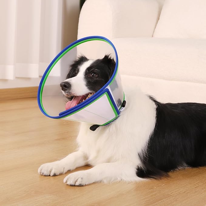 Soft Dog Cone Collar for Dogs After Surgery, Transparent Cone for Dogs to Stop Licking, Breathable Dog Neck Cone for Small Medium Large Dog, Adjustable Elizabethan Pet Recovery Collar (Blue, Size 1)
