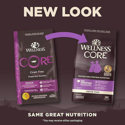 Wellness CORE Senior Dry Dog Food, Grain-Free, High Protein, Natural, Age Advantage Turkey & Chicken Recipe, (12-Pound Bag)