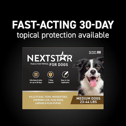 NEXTSTAR Flea and Tick Prevention for Dogs, Repellent, and Control, Fast Acting Waterproof Topical Drops. Medium Dog Tick & Flea Repellent, 3 Month Dose