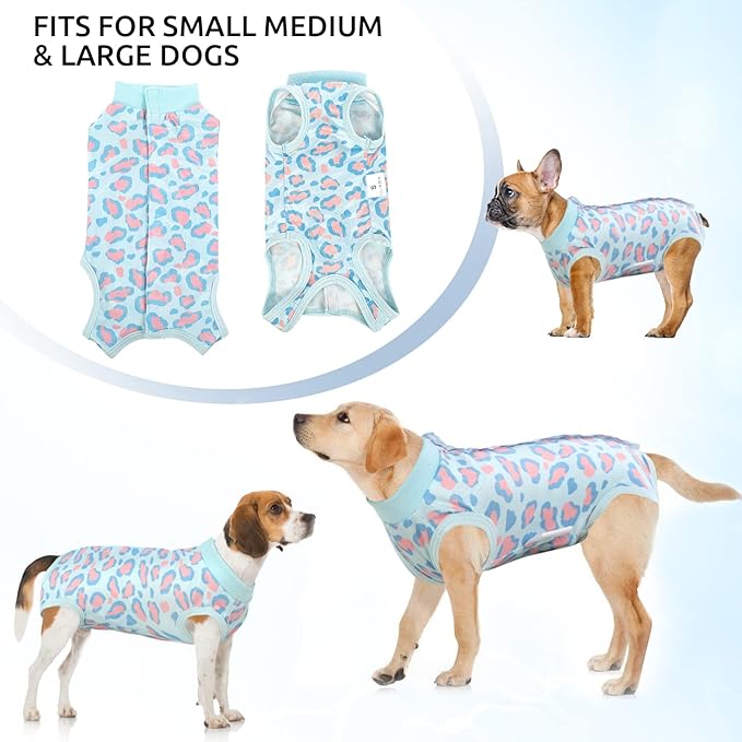 SAWMONG Recovery Suit for Dogs After Surgery, Dog Recovery Suit Breathable Polyester, Pet Spay Surgical Suit Female Male, Dog Onesie Body Suit Substitute E-Collar Cone(Blue Leopard,L)