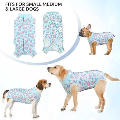 SAWMONG Recovery Suit for Dogs After Surgery, Dog Recovery Suit Breathable Polyester, Pet Spay Surgical Suit Female Male, Dog Onesie Body Suit Substitute E-Collar Cone(Blue Leopard,L)