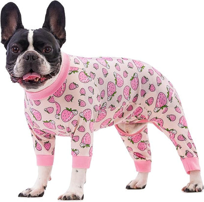 Recovery Suit for Surgery Small Medium Dogs Onesie, Cute Soft Pajamas Bodysuit Cone Alternative Prevent Licking, Female Male (XX-Large, Strawberry Pink)