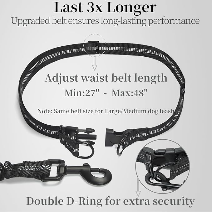iYoShop Hands Free Dog Leash with Zipper Pouch, Dual Padded Handles and Durable Bungee for Walking, Jogging and Running Your Dog (Medium, 8-25 lbs, Blue)