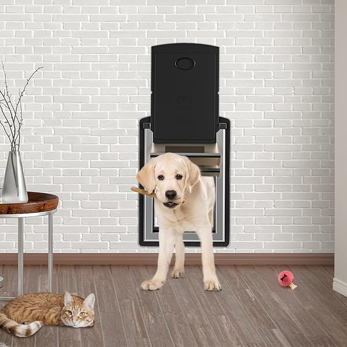 ClawJaw Cat Door for Exterior Wall, Metal Frame and Telescopic Tunnel Pet Door, Double Magnetic Flaps Cat Door and Dog Door, Easy to Install, Black (Pets Up to 22 Lb)-Small