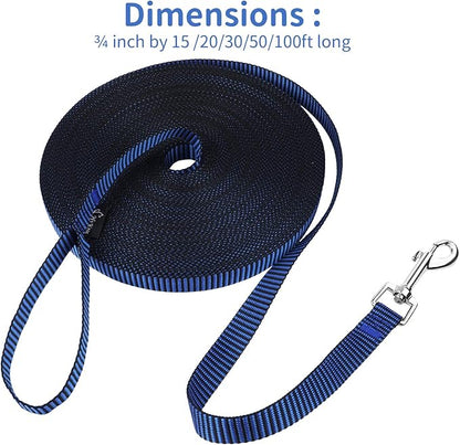 Hi Kiss Dog/Puppy Obedience Recall Training Agility Lead - 15ft 20ft 30ft 50ft 100ft Training Leash - Great for Training, Play, Camping, or Backyard(100ft,Black_Blue)