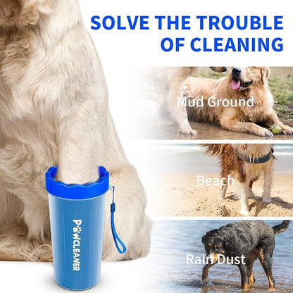 Professional 7 in 1 Dog Paw Cleaner for Dogs - Includes 1 Portable Paw Washer, 1 Bath Brush, 2 Dog Toothbrushes and 3 Absorbent Towels Note: Fits Paws 2.5 to 3.5 Inches Wide (Large, Navy Blue)