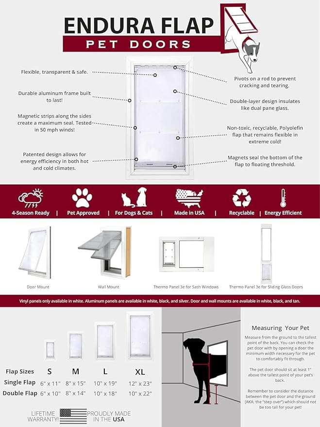 Endura Flap Double Flap Pet Door for Door Installations | Stylish for Interior & Exterior Doors | Durable Aluminum Frame & Weatherproof Dual-Layer Flap | Black, XL, Double Flap