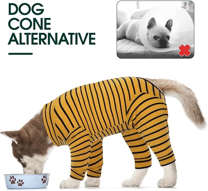 Kuoser Recovery Suit for Medium Dogs After Surgery, Long Sleeve Dog Surgery Recovery Suit, Dog Onesie for Abdominal Wounds Skin Disease, Yellow L