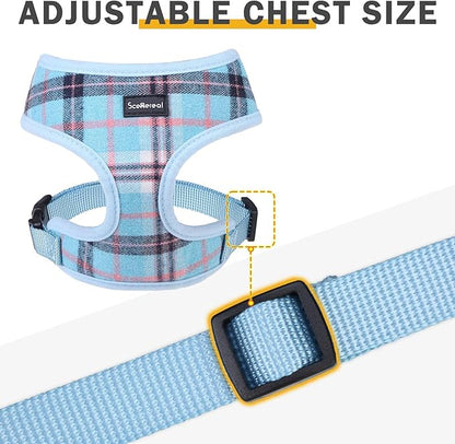 SCENEREAL Puppy Dog Harness with Leash Set for Small Medium Sized Dogs, Soft Mesh Pet Harnesses and Leash, No Chock Plaid Adjustable No Pull Vest for Dogs Cats, Chihuahua,Bulldog (Blue XS)
