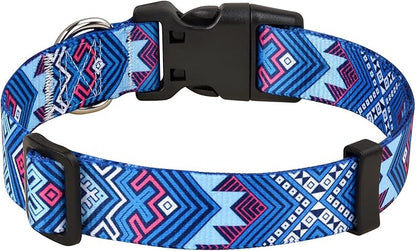 Mihqy Dog Collar with Bohemia Floral Tribal Geometric Patterns - Soft Ethnic Style Collar Adjustable for Small Medium Large Dogs(Blue Ethnic Style,XS)