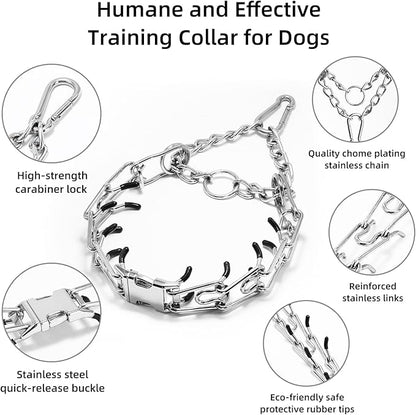 Prong Collar for Dog Large, Pinch Collar for Dogs,Choke Collar for Dogs, Quick Release Buckle and Carabier Lock, Comfort Rubber Tips, for Large Dogs (Large, 4.0mm,23.6-Inch, with Buckle)