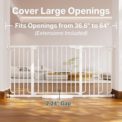 Cumbor Extra Wide Baby & Pet Gate Set, 29.7-51.5" & 36.6-64" Gates with Dual-Lock, Auto-Close, One-Hand Operation for Stairs, Hallways & Doorways