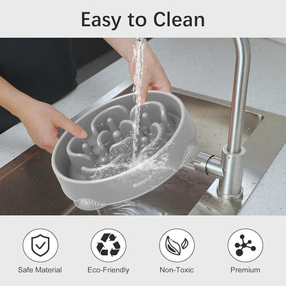 MateeyLife Large Slow Feeder Dog Bowls, Anti-Choking Puzzle Dog Food Bowls, Anti-Slip Interactive Feeding Slow Down Eating, Bloat Stop Maze Dishes for Large Breeds 4 Cups Gray