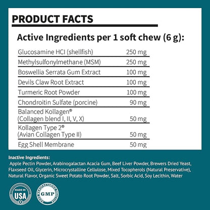 Hip & Joint Dog Chews – Glucosamine, Chondroitin, MSM, Turmeric & Collagen for Joint Health & Mobility – High-Potency Supplement for Dogs of All Breeds & Sizes – Active Lifestyle Support