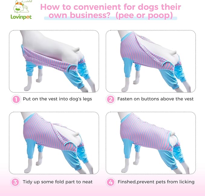 LovinPet Dog Recovery Suit - Medium Large - After Surgery Big Dog Recovery Suit Anti Licking Abdominal Wound Surgical Clothes Post-Operative Vest E-Collar Alternative Recovery Shirt,Blue,M