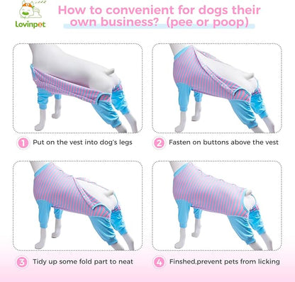LovinPet Dog Recovery Suit - Medium Large - After Surgery Big Dog Recovery Suit Anti Licking Abdominal Wound Surgical Clothes Post-Operative Vest E-Collar Alternative Recovery Shirt,Blue,M