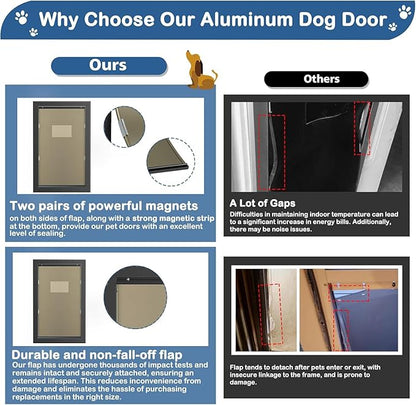 Extra Large Dog Door, XL Dog Door with Self-Closing Insulated Flaps for Extreme Weather, Heavy Duty Aluminum XXL Dogs Doors for Pets Up to 230LBS, for Interior & Exterior Doors, X-Large, Black