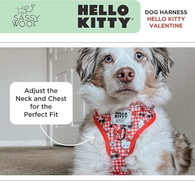 Sassy Woof Dog Adjustable Harness - Hello Kitty® Red Classic - XL, Breathable Mesh, No Pull Design with Two D-Rings, Patented Design, Perfect for Extra-Large Dogs