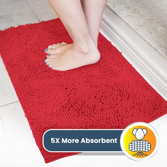 Muddy Mat® | Super Absorbent Door Mat Indoor, Microfiber Quick Dry Chenille Entryway Rug, Non-Slip Front Door Mat, Indoor Mats for Entryway, Machine Washable Pet Rug, Red 30"x19"